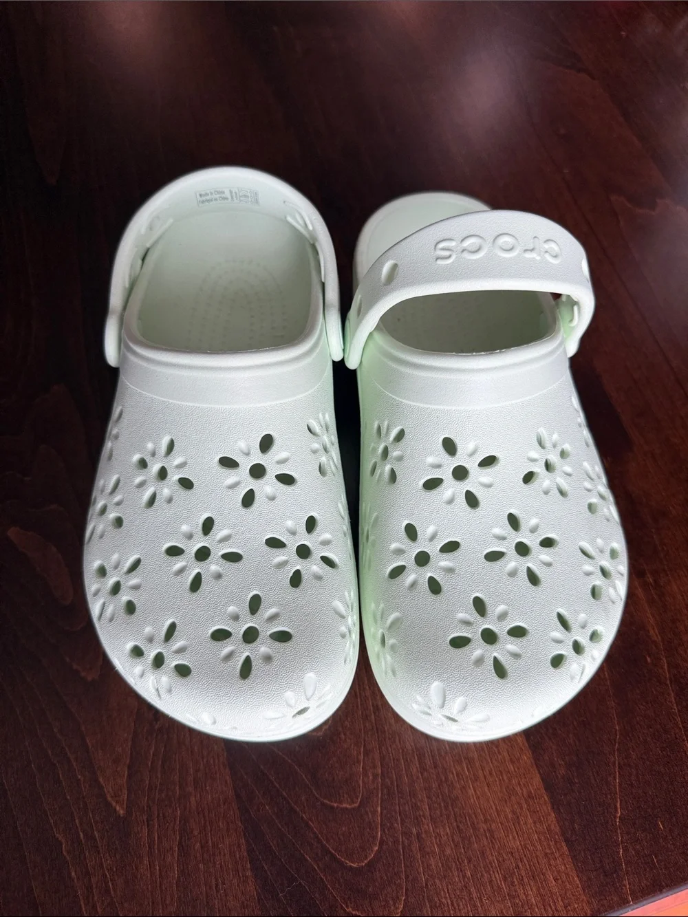 CROCS Kids White Floral-Perforated Clogs